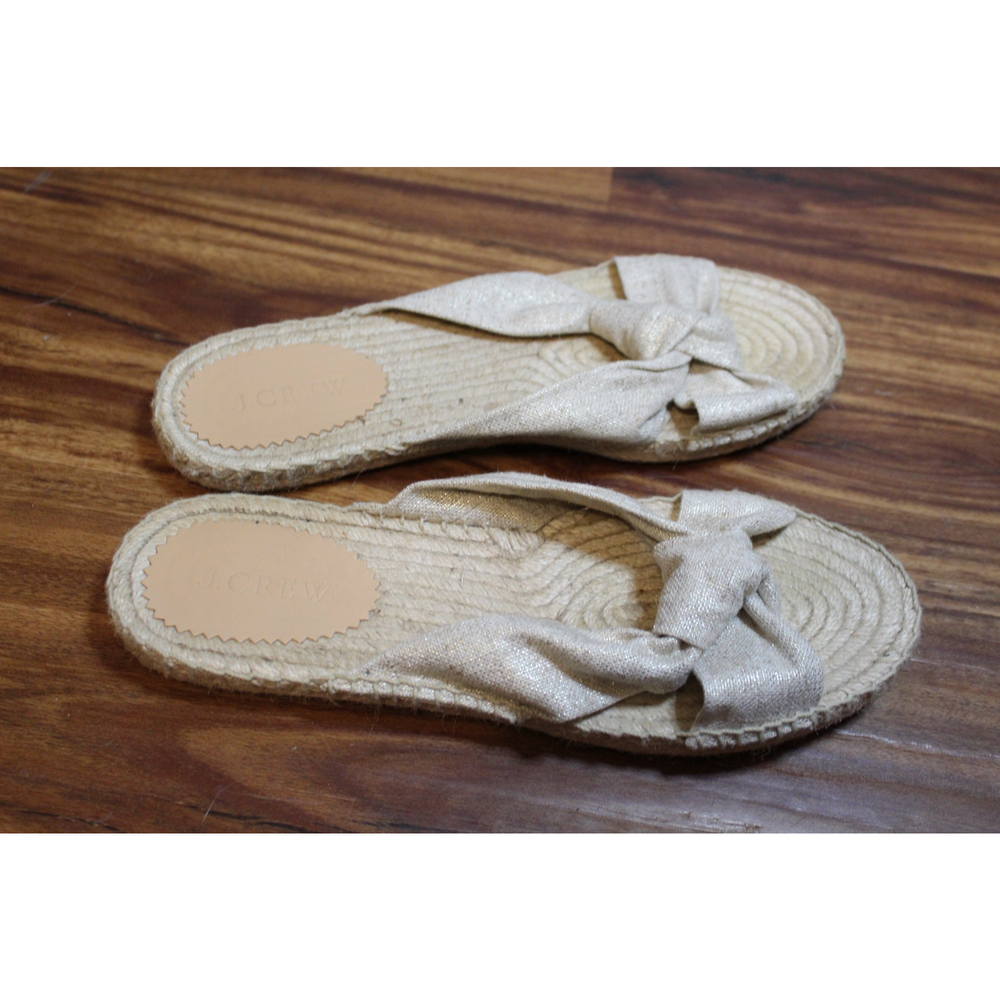J Crew Beige Gold Espadrille Twist Slides Flats Size 8